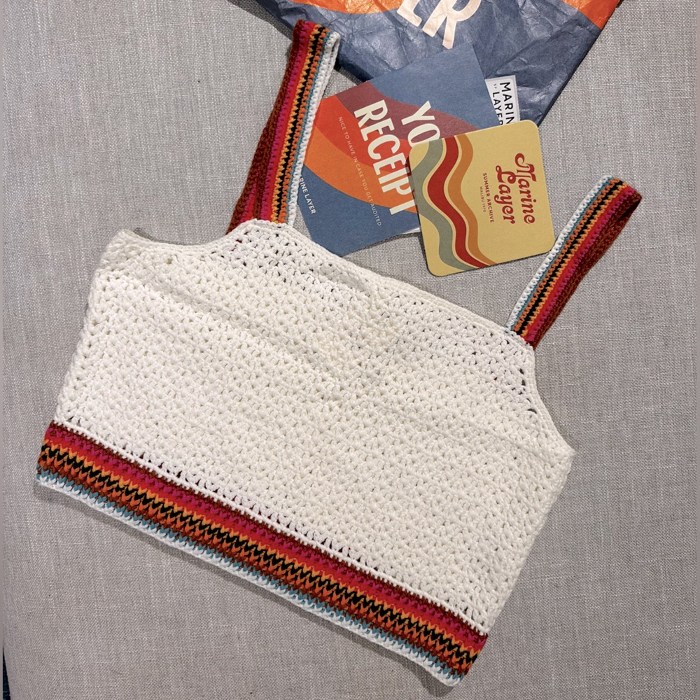 Caro Cropped Crochet Tank in Ivory/Multi Stripe